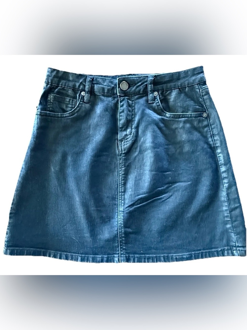 BLANKNYC Black Coated Denim Mini Skirt Faux Leather Look Moto Y2K Size 26 Edgy